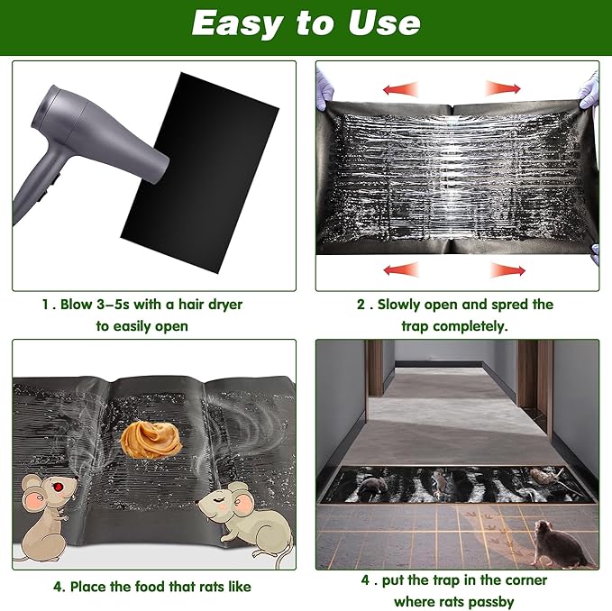 12 Pack Extra Large Glue Traps for Mice and Rats, Heavy Duty Super Sticky Traps for Mice Rats Snakes, Rat Glue Trap for Indoor Outdoor (48" x 11")