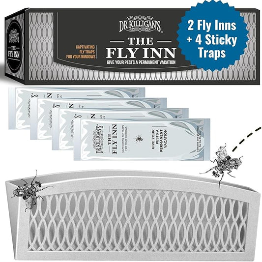 Dr. Killigan's The Fly Inn | Sticky Window Traps | Indoor Insect Trap | Catches and Hides Bugs | Better Than Fly Paper or Ribbon | Get Rid of Flies | (2+4, Gray)