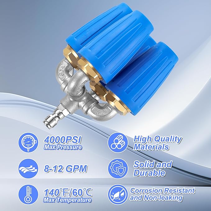 4-in-1 Turbo Nozzle Pressure Washer, 2.0 Orifice Quadruple Turbo Nozzle, 360° Rotating Turbo Nozzle with 1/4" Quick Connector, 4000 PSI