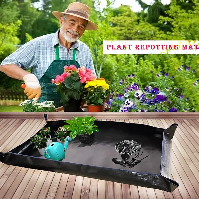 BIUWING 2 PCS Large Repotting Mat for Plant Transplanting and Mess Control, 43" X 29" Thickened Foldable Waterproof Plant Potting Tray, Portable Potting Mat Gardening Tray for House Plants Succulents