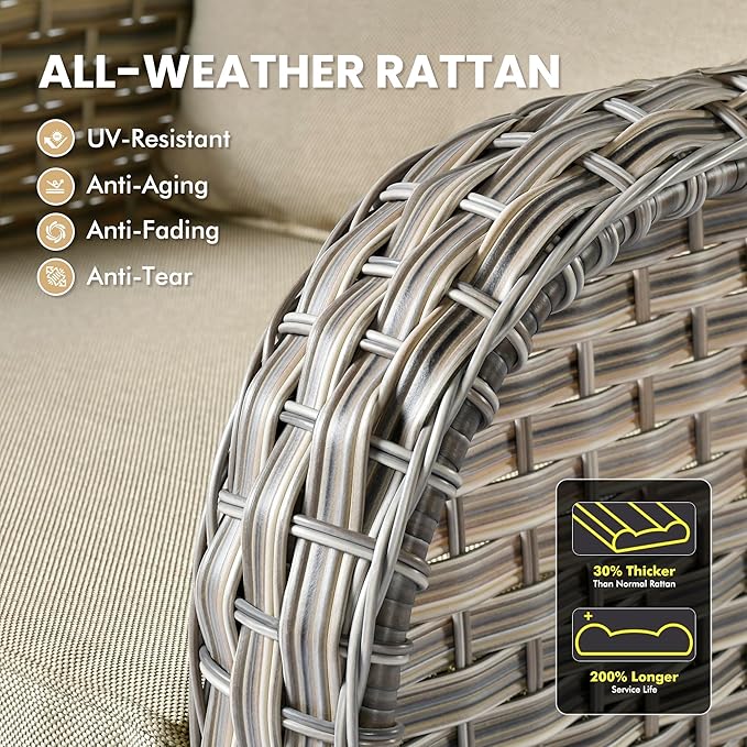 Outdoor Sectional Patio Furniture Set with Fire Pit Table and Swivel Rocking Chairs,11 Pieces Wicker Conversation Sets L Shaped Couch Out Door Sofa Outside Furniture for Garden Deck Yard,Beige