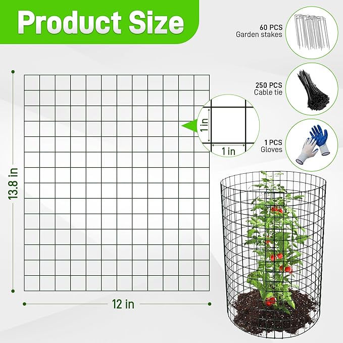 16pcs Plant Protectors from Animals, 13.8"x 12" Wire Plant Protector, Wire Cages for Plants with Stakes and Cable Ties, Metal Plant Cages for Plants, Vegetables, Flowers