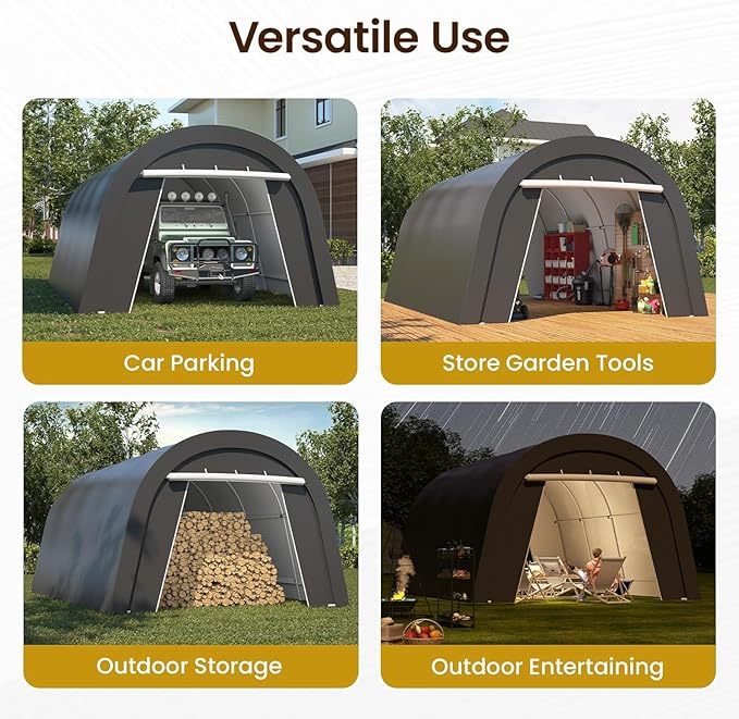 Wisteria Lane Domed Carport, 13' x 20' Portable Garage, Heavy Duty Car Canopy Party Tent with 2 Roll up Doors, All-Season Storage Shelter Shed Carport for Motorcycle, Boat, Truck, or Garden Tools