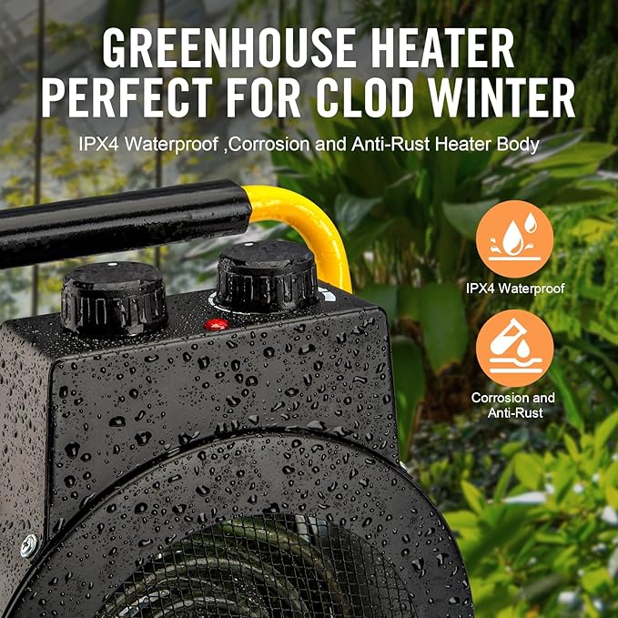 Greenhouse Heater with Digital Thermostat, Green House Heater for Plants,1500W Electric Grow Tent Heaters, Overheat Protection, Fast Heating for Green House, Flower Room, Black