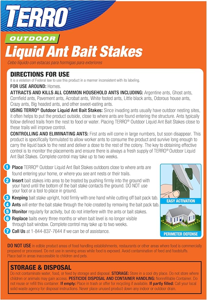 TERRO Liquid Ant Baits - T1813B - Outdoor Ready-to-Use Terro Ant Traps, Kills Household Ants, 12 Stakes