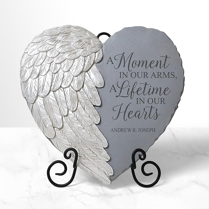 Let's Make Memories Personalized Memorial Garden Stone - Sympathy - Loss of Loved One - Condolences - Indoor/Outdoor - Durable Resin - 3D Iridescent Wing - A Moment in Time