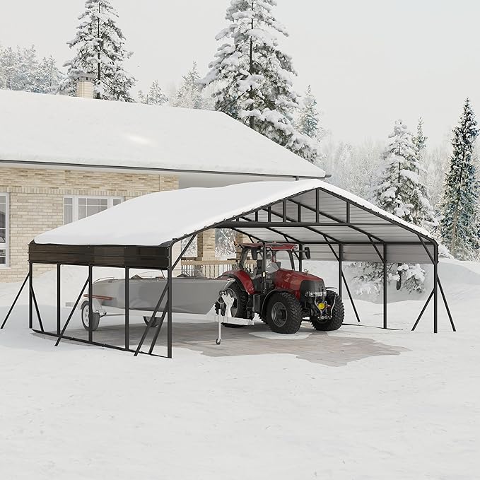 20x20 FT Metal Carport, Garage with Updated Frame Structure, Galvanized Steel Roof and Enhanced Base Canopy, Metal Garage Car Shelter Shade for Car, Boats and Truck