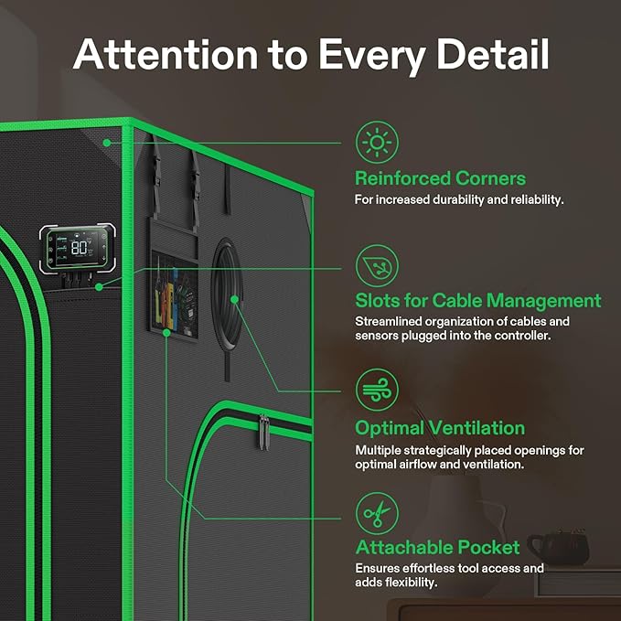 VIVOSUN P558 60"×60"×80" PRO Grow Tent, with Thick 1 inch Poles, Strengthened High Reflective Mylar Oxford Fabric, Extra Hanging Bars & High CFM Kit for Hydroponics Indoor Plant for AeroLight A200SE×3