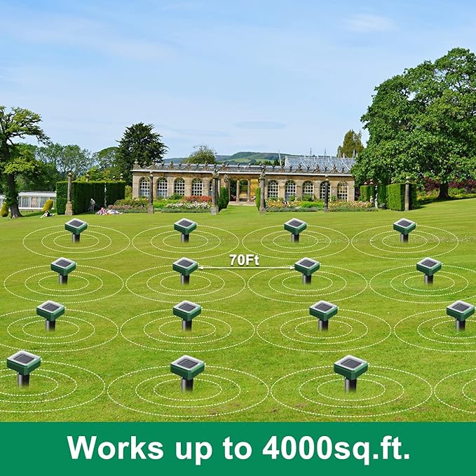 Mole Repellent Solar Powered, 10 Pack Solar Mole Repellent Ultrasonic for Vole, Snakes, Gopher, Waterproof Sonic Mole Deterrent Spikes,Snake Gopher Vole Repellent for Garden and Yard