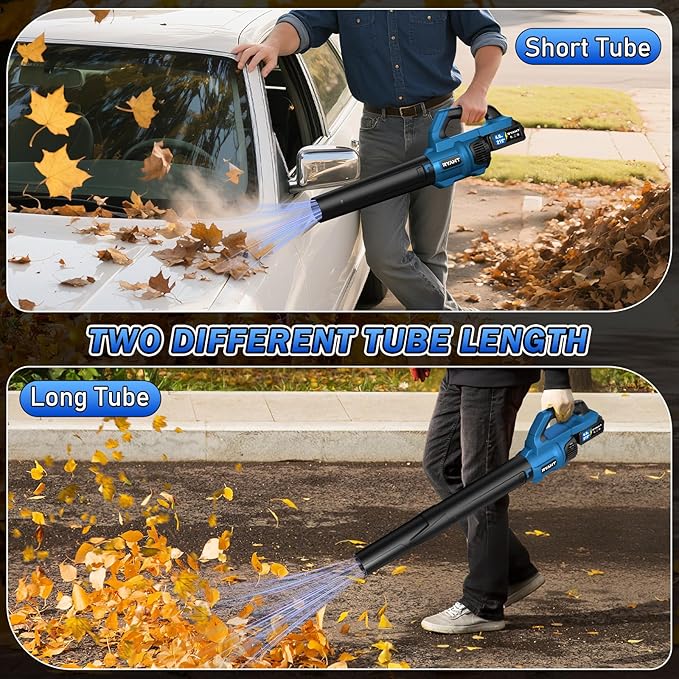 RYAHT Leaf Blower Cordless, 21V Powerful Electric Leaf Blower with 2 X 4.0Ah Batteries and Charger, 2 Speed Modes, Handheld Lightweight Leaf Blowers for Lawn Care, Patio, Dust, Blowing Leaves, Blue