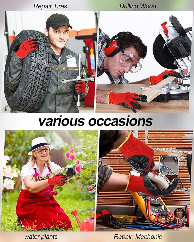 Maxcheck 54 Pairs PU Coated Gloves Bulk, Reusable Rubber Safety Gloves for Men Women Work Warehouse, Mechanic, Woodworking