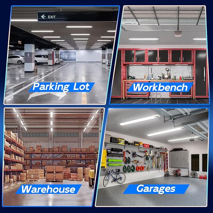 hykolity 10 Pack 4FT Linkable LED Utility Light Fixture, 4400lm, 42W, 5000K Daylight for Workshop, Garage, Hanging or Surface Mount, with Power Cord, ETL