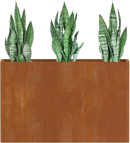Cor Ten Steel Planters – 32x12x24H Inch Rectangular Planter Box | Weather-Resistant Design for Garden, Patio, or Porch (Rustic)