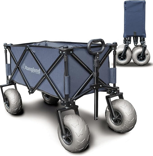 Beach Wagon with Big Wheels for Sand - All Terrain Steel Frame Utility Cart with 9" Pneumatic Tires, Collapsible Folding Design (Sand Warrior RX800)