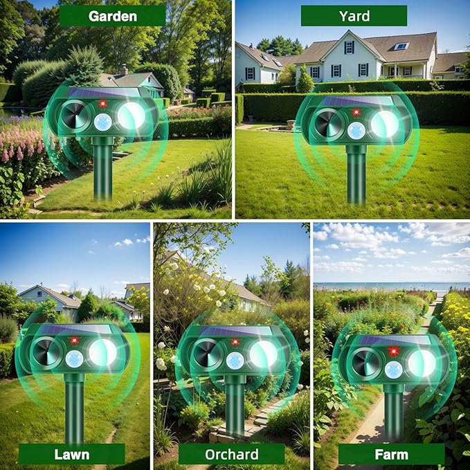 2Pack Solar Ultrasonic Animal Repellent Outdoor Deer Repellent Devices with Motion Detection&Flash Light Squirrel Cat Raccoon Rabbit Dog Deterrent,Keep Rodent Chipmunk Squirrel Away for Yard Garden