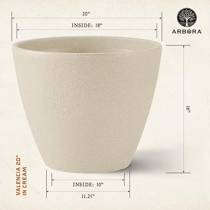 ARBORA 20" Valencia Polyresin Indoor and Outdoor Planter with Classic Cream Finish - Durable, Weatherproof, Lightweight, Large Plant Pot for Patio, Garden, Deck, Entryway