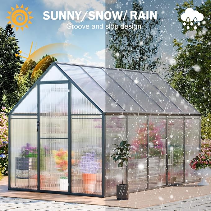Greenhouse, 10.3x6.2 FT Upgraded Hybrid Polycarbonate Greenhouses for Outdoors w/2 Vent Windows & Swing Door Walk-in Greenhouses Aluminum Green House for Garden Backyard, Easy to Install
