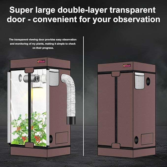 ATOUR 2x2 Grow Tent, 24"x24"x48''High Reflective Mylar 1680D Hydroponic Grow Tents, Waterproof Grow Tent with Double Cleart Observation Door and Floor Tray, for Indoor Plant Growing
