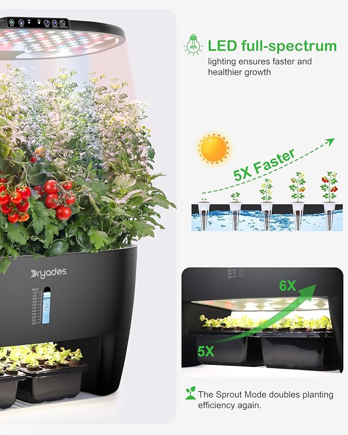 Hydroponic Growing System Kit 16 Pods, Smart Herb Garden with Sprout Mode Can Seedling in Advance & 24W Full Spectrum LED Grow Light, Indoor Garden Planter for Home/Office/School (Black)