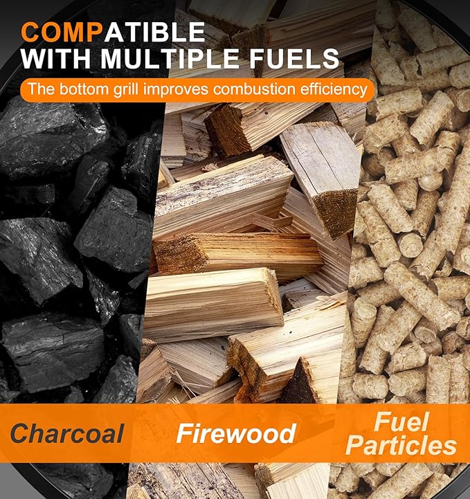 23 Inch Cast Iron Round Fire Pit with Grill, 3-in-1 Outdoor Fire Bowl, Fire Pit Table with Metal Lid and Fire Poker, Wood Burning Firepit for BBQ Bonfire Patio Picnic