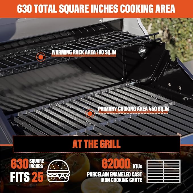 Monument Grills 4+1 Outdoor Barbecue Stainless Steel Propane Gas Grill, 4 Burners & 1 Side Burner 62,000 BTU Patio Garden Barbecue Grill with Knob Controls, Mesa415BZ