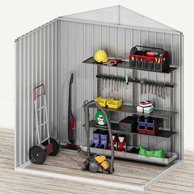 DWVO 6x4ft Outdoor Storage Shed, Weatherproof Tool Shed w/Locking Entry & Ventilation for Grass Cutter, Bike, Equipment, Courtyard, Garden (Dark Gray)