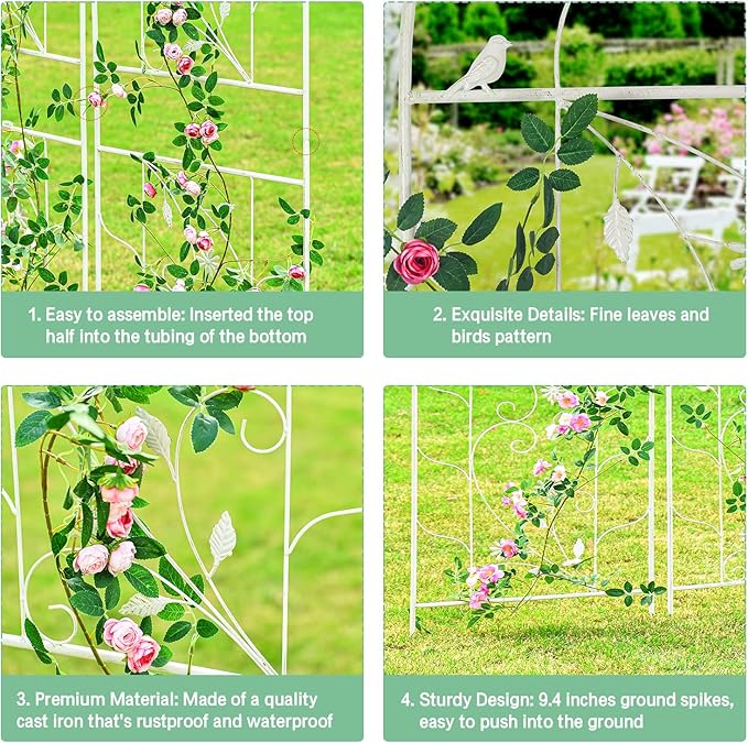 Sungmor Metal Trellises for Climbing Plants, Overall 20 Inch Width & 82.5 Inch Tall, 2PC White Pack, Decorative Retro Style Trellis Fence Panels, Garden Plant Support, Flower Rose Climbing Rack