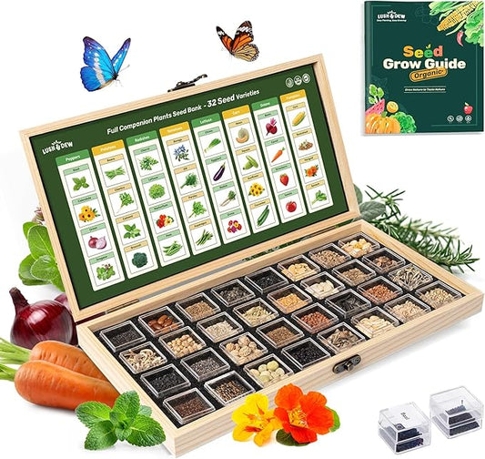 LUSH&DEW Full Companion Plants Vegetable Seed Bank, Gardening Gifts for Women Men, 32 Varieties 30,000+ Non-GMO Heirloom Fall Garden Seeds, Raised Garden Bed, Survival Seed Kit Emergency Food Supplies