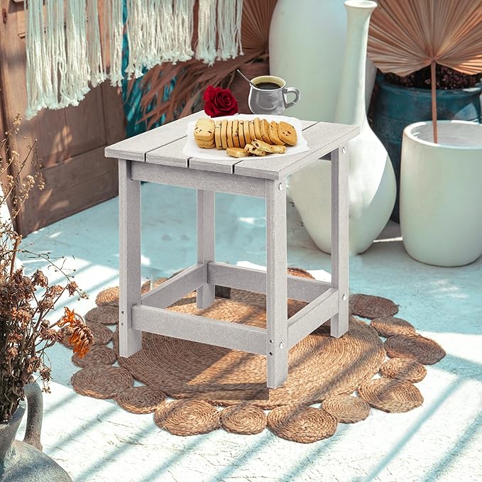 LZRS Adirondack Square Outdoor Side Table for Patio, Pool Composite Patio Table,HDPE End Tables for Backyard,Pool, Indoor Companion, Easy Maintenance & Weather Resistant(Sand)