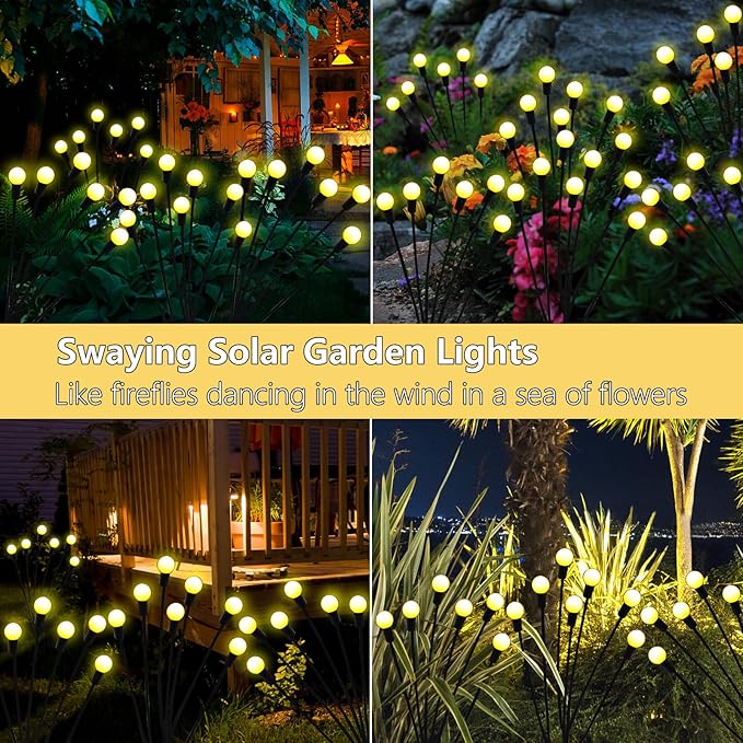 Kohlrabi Solar Garden Lights Outdoor, 10 Pack 80 LED Warm White Firefly Lights Waterproof, Sway by Wind, Solar Wind Swaying Light for Yard Patio Backyard Garden Flower Bed Pathway Decoration
