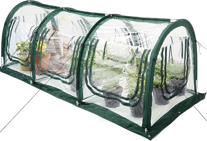 Poray Pop Up Tunnel Greenhouse Garden Portable Greenhouse Gardening Flower House Plant Sunshine Room with PVC Cover for Protecting Plant from Cold Frost & Birds Insects mesh