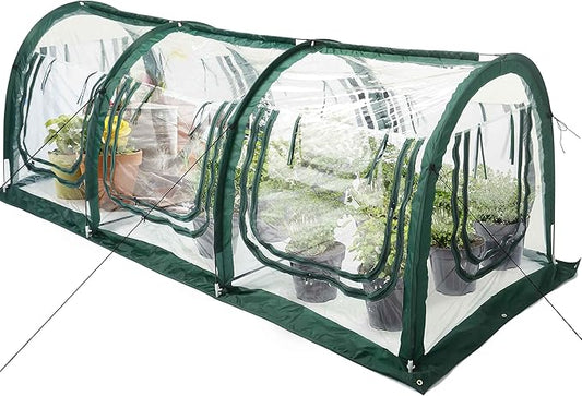 Poray Pop Up Tunnel Greenhouse Garden Portable Greenhouse Gardening Flower House Plant Sunshine Room with PVC Cover for Protecting Plant from Cold Frost & Birds Insects mesh