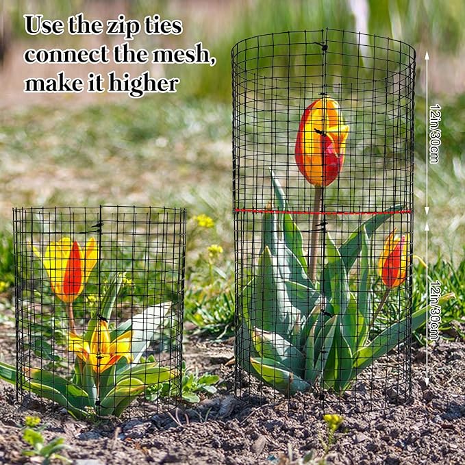 20 Pack Round Plant Protector from Animals, 12'' x 12'' Metal Plant Cages，60Pcs Metal Mesh to Keep Animals Out, Garden Protection Bunny Barricades, Wire Plant Protectors for Rabbits Chicken Duck