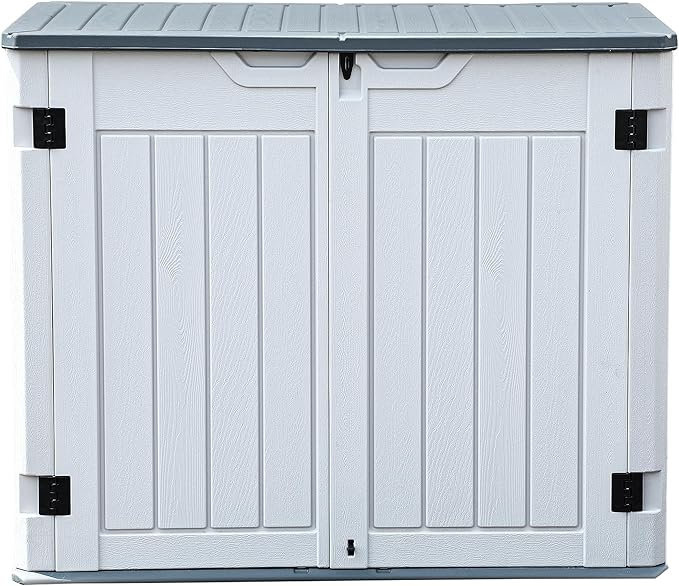 DWVO Outdoor Weather-Resistant Horizontal Storage Shed, 35 Cu Ft Capacity, Lockable and Waterproof, Suitable for Storing Garden Tools, Light Gray