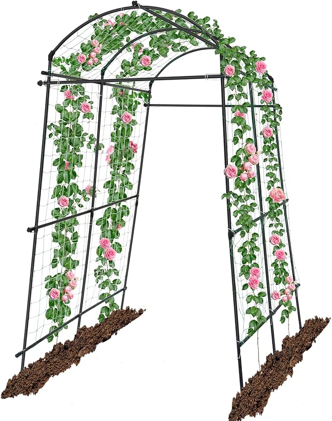 7FT Garden Arch Trellis for Climbing Plants Outdoor, Kalolary Extra Large Garden Tunnel Trellises Metal Cucumber Trellis Indoor for Climbing Vines Vegetable Garden Squash Arbors Plant Support