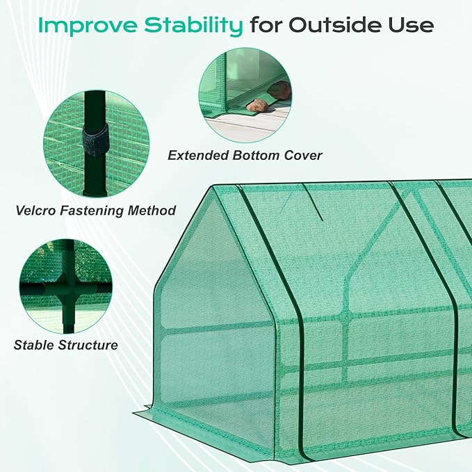 BPS 9x3x3 ft Mini Greenhouse with Green PE Cover UV-Protected Roll-Up Zipper Doors, Ideal for Indoor or Outdoor Use on Raised Garden Beds