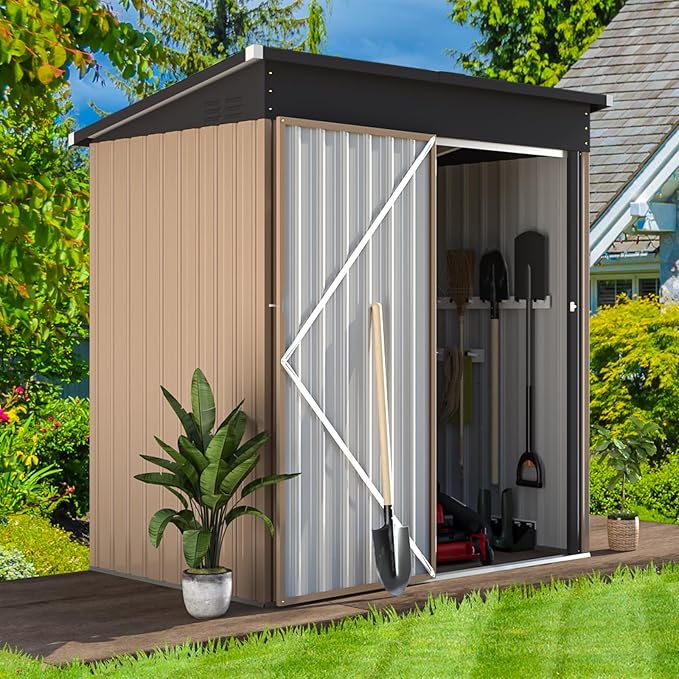 AECOJOY 5' x 3' Outdoor Storage Shed, Small 3x5 Metal Sheds & Outdoor Storage Clearance Steel Yard Shed kit with Lockable Door, Utility and Tool Storage Garden Shed for Backyard, Patio and Outside use