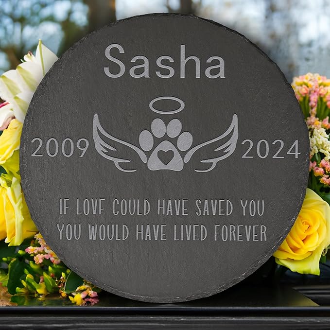 Pet Memorial Stone Pet Garden Statue - Pet Memorial Gifts - Pet Print Tombstone - Pet Loss Gift - Loss of Pet - Round