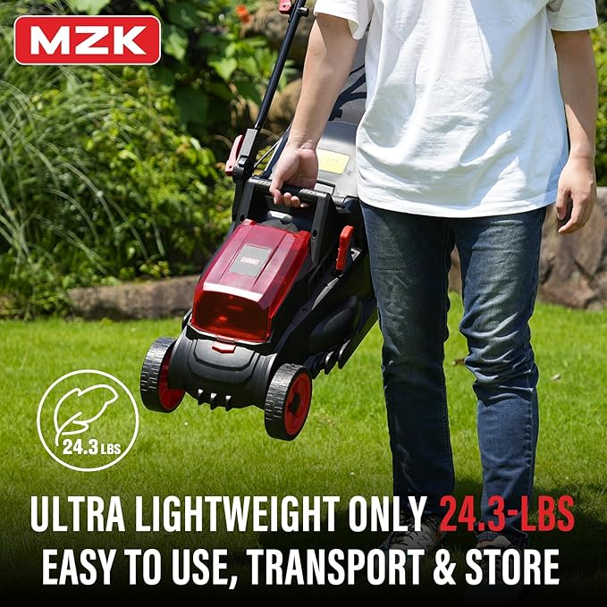 MZK 40V(2x20V)13” Cordless Electric Lawn Mower,4-Position Height Adjustment,Compact and Lightweight Push Battery Powered Lawnmower for Yard ,Garden and Farm(2*4AHBatteries and Charger Included)LM13B08
