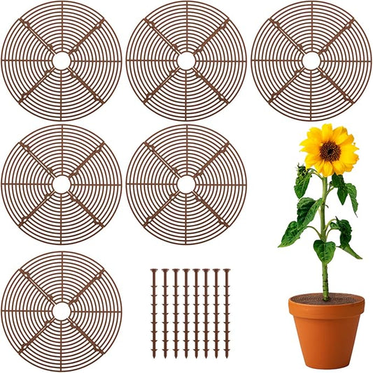ANPHSIN 6 Pcs Plant Pot Grid Cover Protectors from Animals - 11.8" Dia Cuttable Flower Pot Soil Cover with 48 Stakes, Keep Cats Out of Potted Plants, Indoor Cat Digging Stopper, Baby Safety