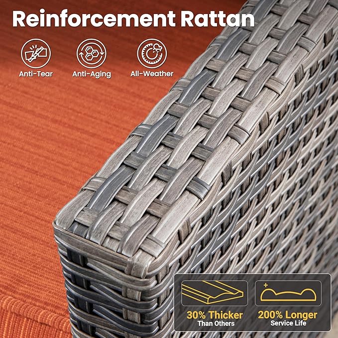 ovios Patio Furniture Set, 9 Pieces Outdoor Wicker Sofa Couch with 6 Chairs, Ottomans and Comfy Cushions, All Weather High Back Rattan Conversation Set, Orange Red