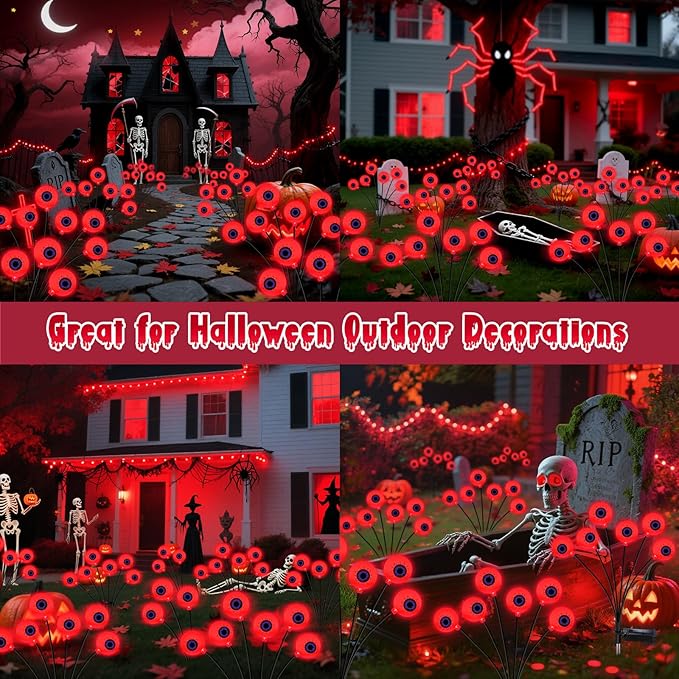 Halloween Decorations Outdoor, 6 Pack 36 LED Solar Red Scary Eyeball Swaying Lights, Red Solar Firefly Light Waterproof Outdoor Garden Lights for Halloween Yard Garden Party