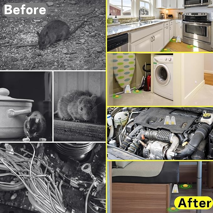 Rodent & Mice Repellent,Indoor/Outdoor/Car Engine Protection,Long-Lasting Peppermint Oil Formula,Safe for Pets & Kids,30-60 Days Effective Mouse Deterrent (18, Yellow)