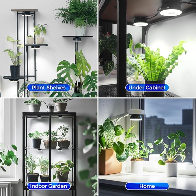 Barrina Orbgrow OG09 Puck LED Grow Light, 5000K 18W(2 x 9W, 270 Watt Equiv), Plant Lights for Indoor Plants Full Spectrum, Magnetic & Linkable, Small Grow lamp, Perfect for Plant Shelf, 2 Packs, Black