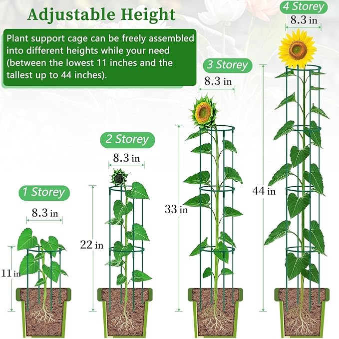 Plant Support Cages 2 Pack,Supking Plant Stake Trellis Adjustable Height and Width for Indoor Outdoor,Plastic Flower Support Ring for Garden Hydrangea Peony Tomato Potted Plants Comes 30 Strap Ties