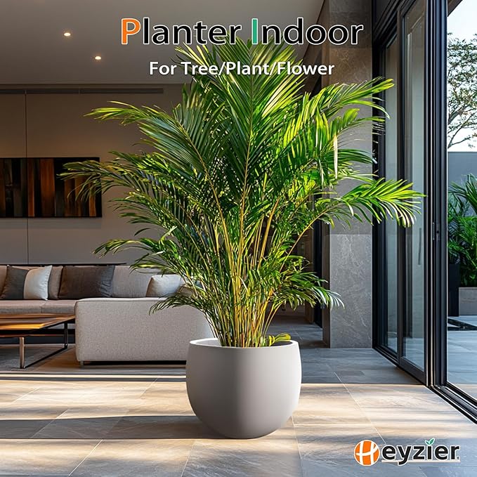 Ball Concrete Planter Outdoor Indoor, Large Tall Cement Plant Pots for Trees Flowers (Gray, 20 inch)