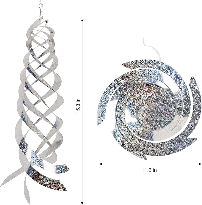 Hausse Bird Repellent Spiral Reflectors Silver Mylar Spinner, Hanging Reflective Bird Deterrent Device, Garden Decorative Scare Birds Away, Like Woodpeckers, Pigeons and Geese, 6 Pack