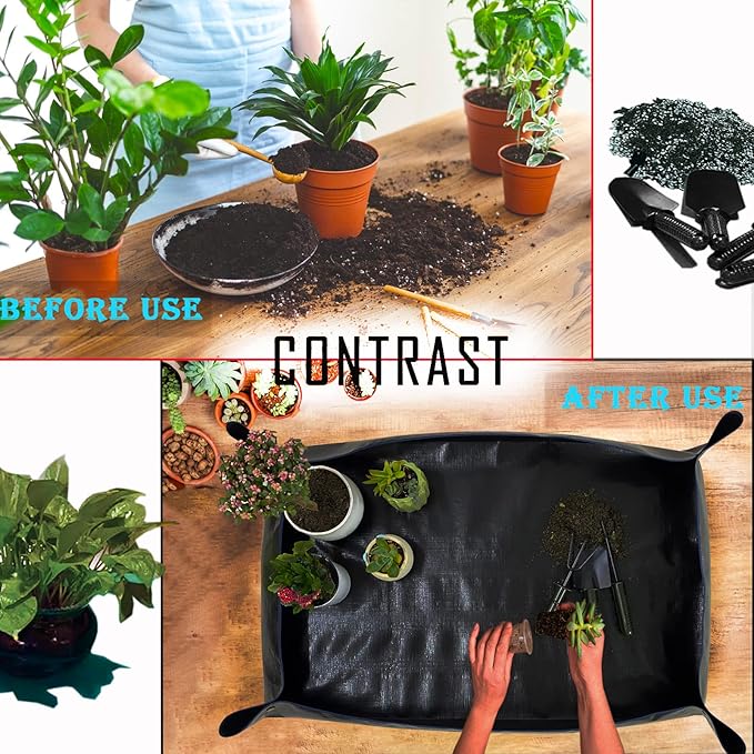 Extra Large 43in*30in Plant Repotting Mat, Waterproof, Foldable, Reusable, Black