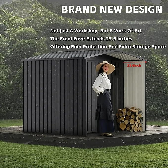 Modern 6×6 FT Metal Outdoor Storage Shed with Windows, Stylish Lockable Waterproof Garden Tool Shed, Contemporary Storage Shed for Lawn Mower & Backyard Patio, Dark Gray (No Floor)