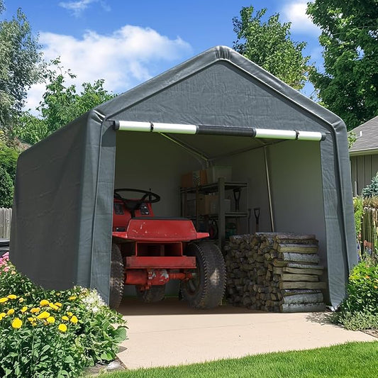 Quictent Heavy Duty 10x10FT Carport Shelter with Roll-Up Mesh Windows & Reinforced Frame, Portable Garage Canopy for Motorcycle Storage, Outdoor Equipment, Patio Furniture Cover - Dark Gray